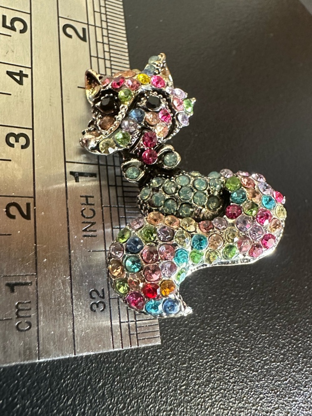 Multicolor Rhinestones Fox Brooch - Picture 4 of 6